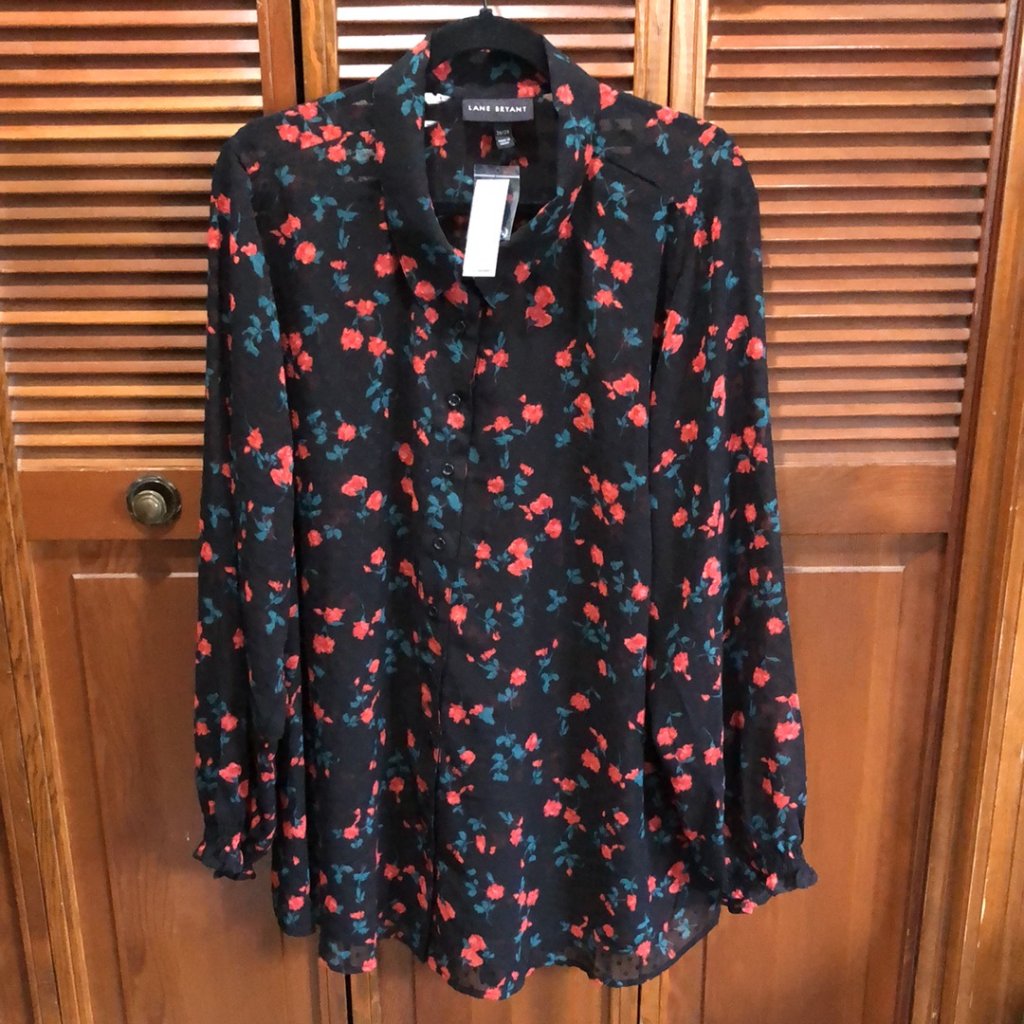 Lane Byrant No-Peek Black Floral Blouse 26/28 Nwt